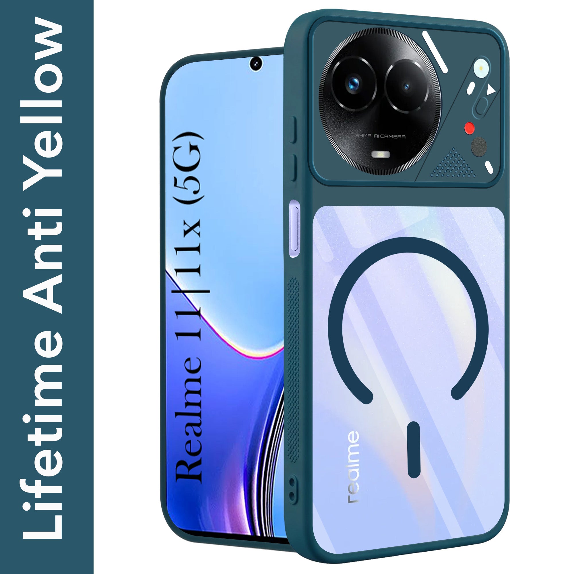 For Realme 11 5G | Realme 11x 5G Back Cover Case Lifetime Anti-Yellow Clear (Camera Protection | Side Grip | Wireless MagSafe Compatible)