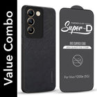 For Vivo Y200e Combo with Back Cover and 9H Tempered Glass (Textured Grip Design | Micro-Fiber Cloth Inside | Oleophobic Coating Screen Glass)