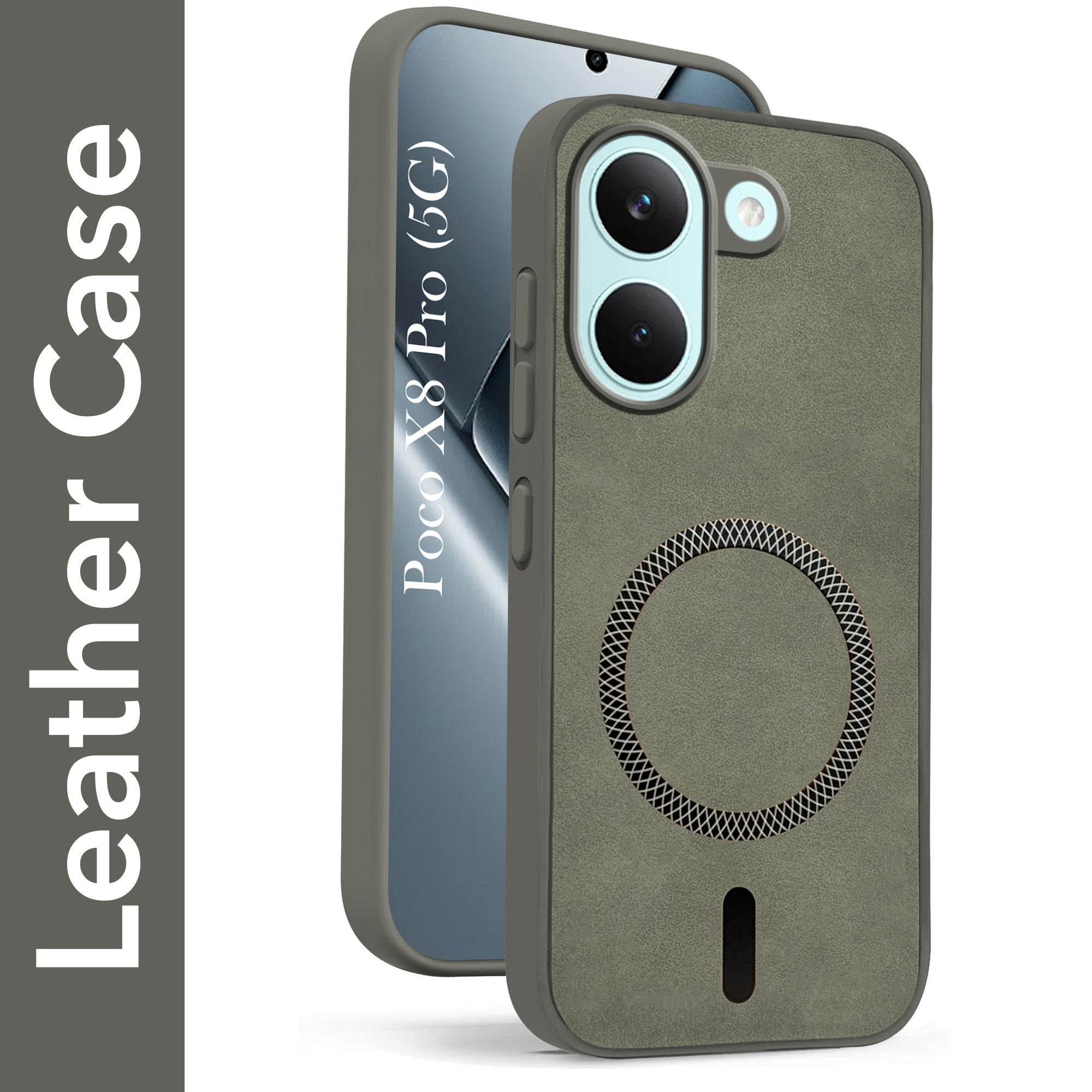 For Poco X8 Pro Back Cover Case Leather Finish (MagSafe Compatible Wireless Charging | Soft Touch | Camera Bump Protection)