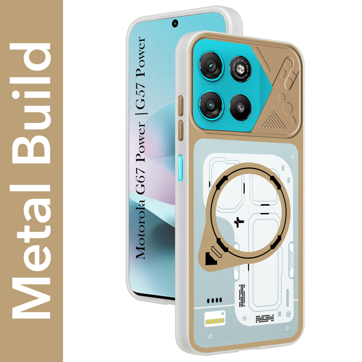 For Motorola Moto G67 Power | G57 Power Metallic Back Cover Case (Metallic Camera Protection & Buttons | Translucent Milky Shade | Hard Polycarbonate)