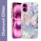For Apple iPhone 16 Plus Back Cover Case (Luxury Floral Glitter Cute Butterfly | Diamond Studded Camera Bump | Girls & Women Design)