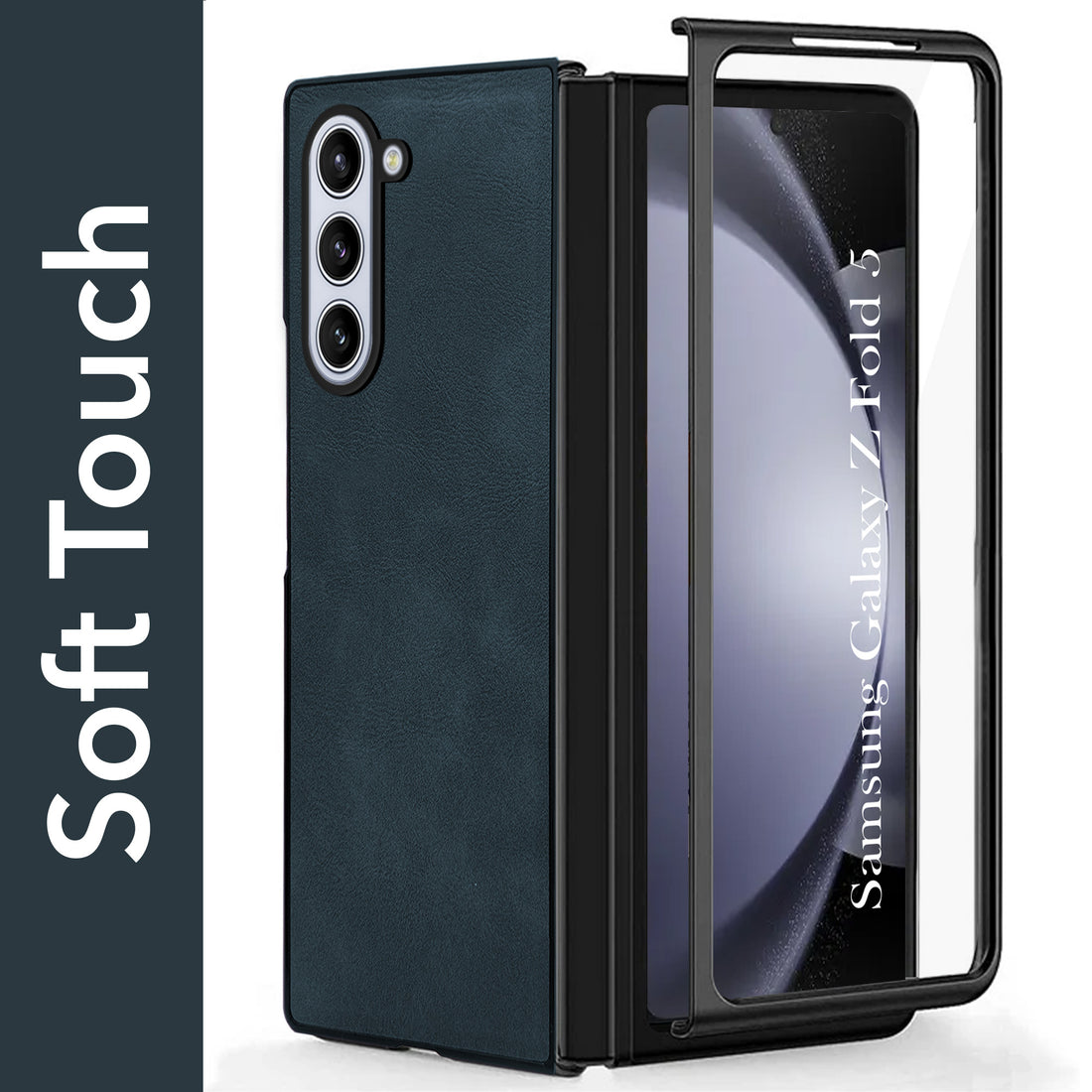 For Samsung Galaxy Z Fold 5 Back Case Cover Premium Genuine Leather (Integrated Front Screen Protector | Inside Microfiber Cloth)