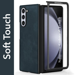 For Samsung Galaxy Z Fold 5 Back Case Cover Premium Genuine Leather (Integrated Front Screen Protector | Inside Microfiber Cloth)