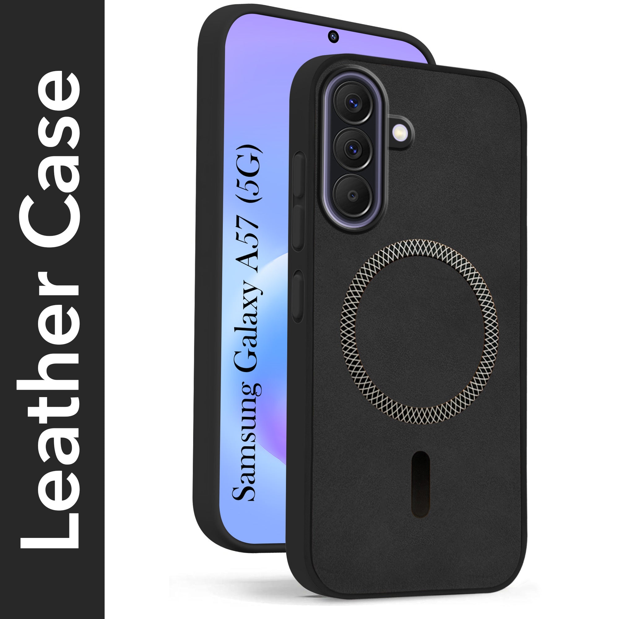 For Samsung Galaxy A57 5G Back Cover Case Leather Finish (MagSafe Compatible Wireless Charging | Soft Touch | Camera Bump Protection)
