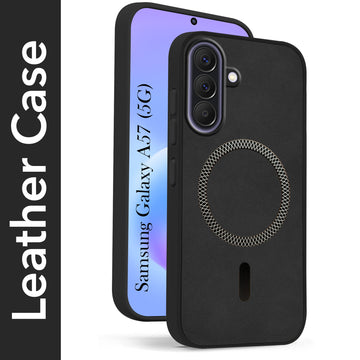 For Samsung Galaxy A57 5G Back Cover Case Leather Finish (MagSafe Compatible Wireless Charging | Soft Touch | Camera Bump Protection)