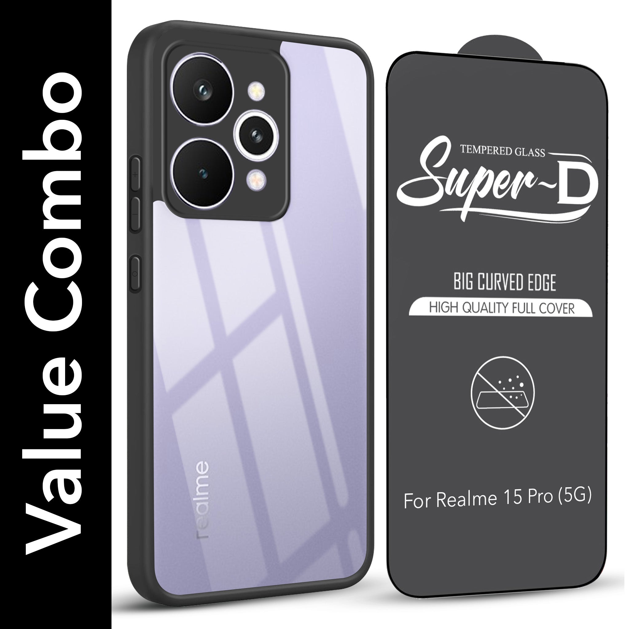 For Realme 15 Pro Combo with Back Cover and 9H Tempered Glass (Lifetime Anti-Yellow | Crystal Clear Shockproof | Oleophobic Coating Screen Glass)