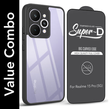 For Realme 15 Pro Combo with Back Cover and 9H Tempered Glass (Lifetime Anti-Yellow | Crystal Clear Shockproof | Oleophobic Coating Screen Glass)