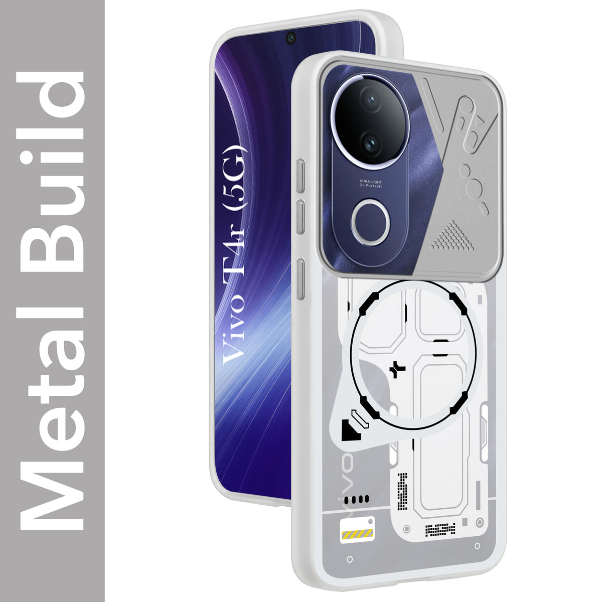 For Vivo T4R Metallic Back Cover Case (Metallic Camera Protection & Buttons | Translucent Milky Shade | Hard Polycarbonate)