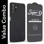For Samsung Galaxy F15 5G Combo with Back Cover and 9H Tempered Glass (Textured Grip Design | Micro-Fiber Cloth Inside | Oleophobic Coating Screen Glass)