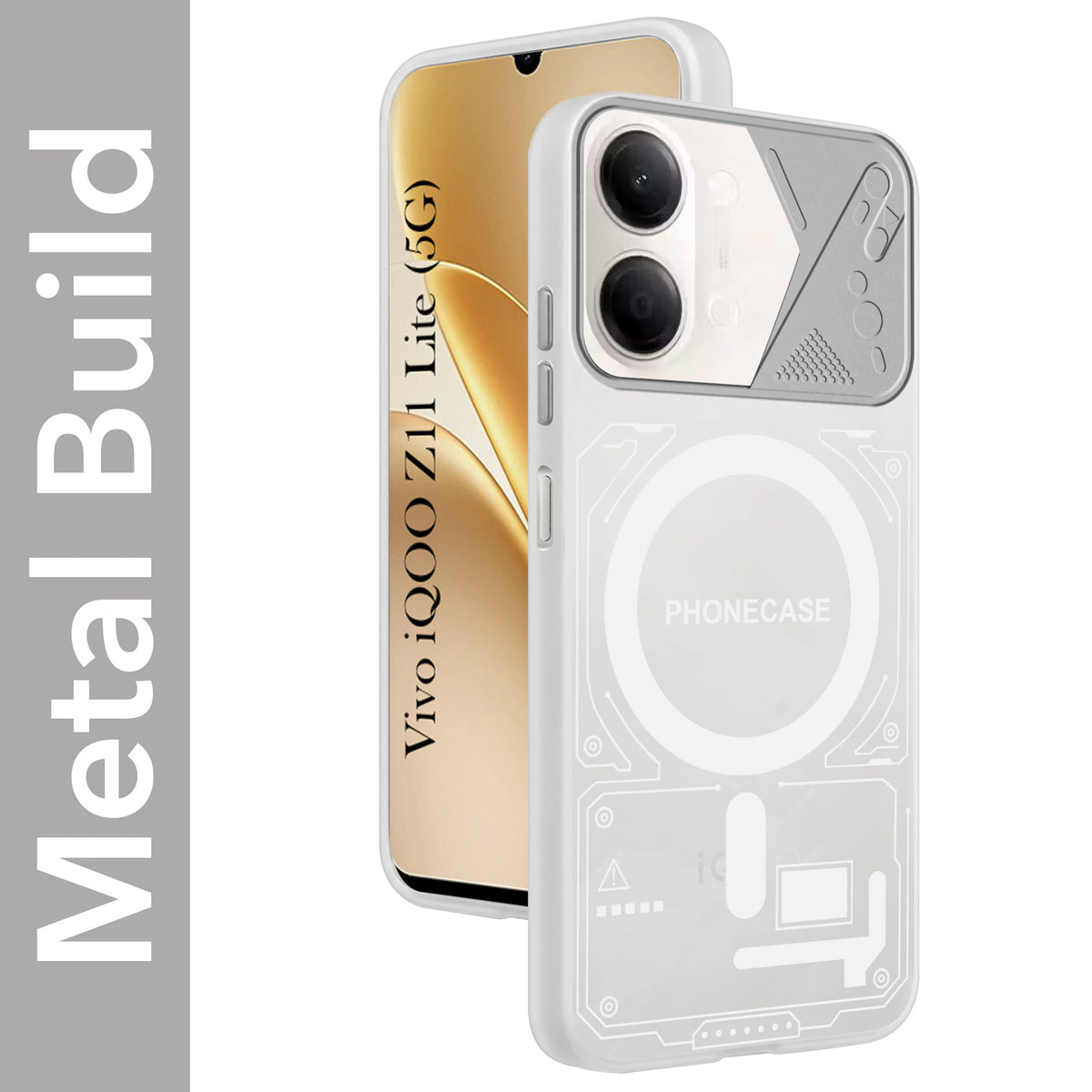For Vivo iQOO Z11 Lite Metallic Back Cover Case (Metallic Camera Protection & Buttons | Translucent Milky Shade | Hard Polycarbonate)