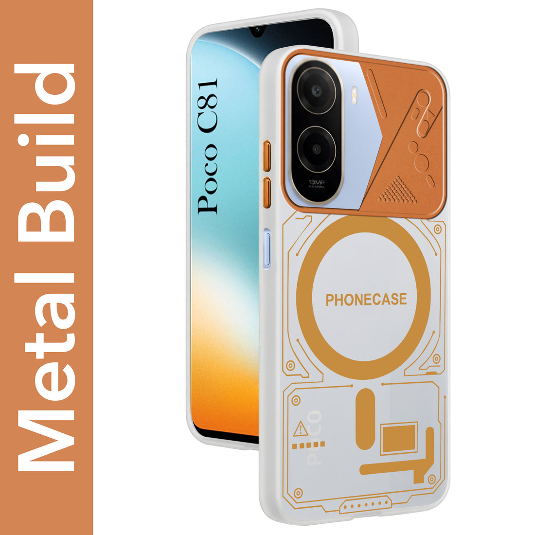 For Poco C81 5G Metallic Back Cover Case (Metallic Camera Protection & Buttons | Translucent Milky Shade | Hard Polycarbonate)
