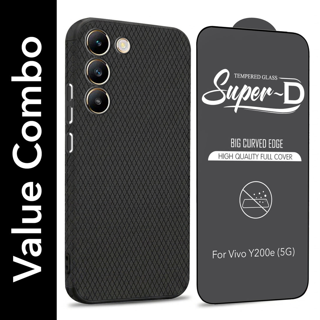 For Vivo Y200e Combo with Back Cover and 9H Tempered Glass (Liquid Silicone | Camera Protection | Oleophobic Coating Screen Glass)