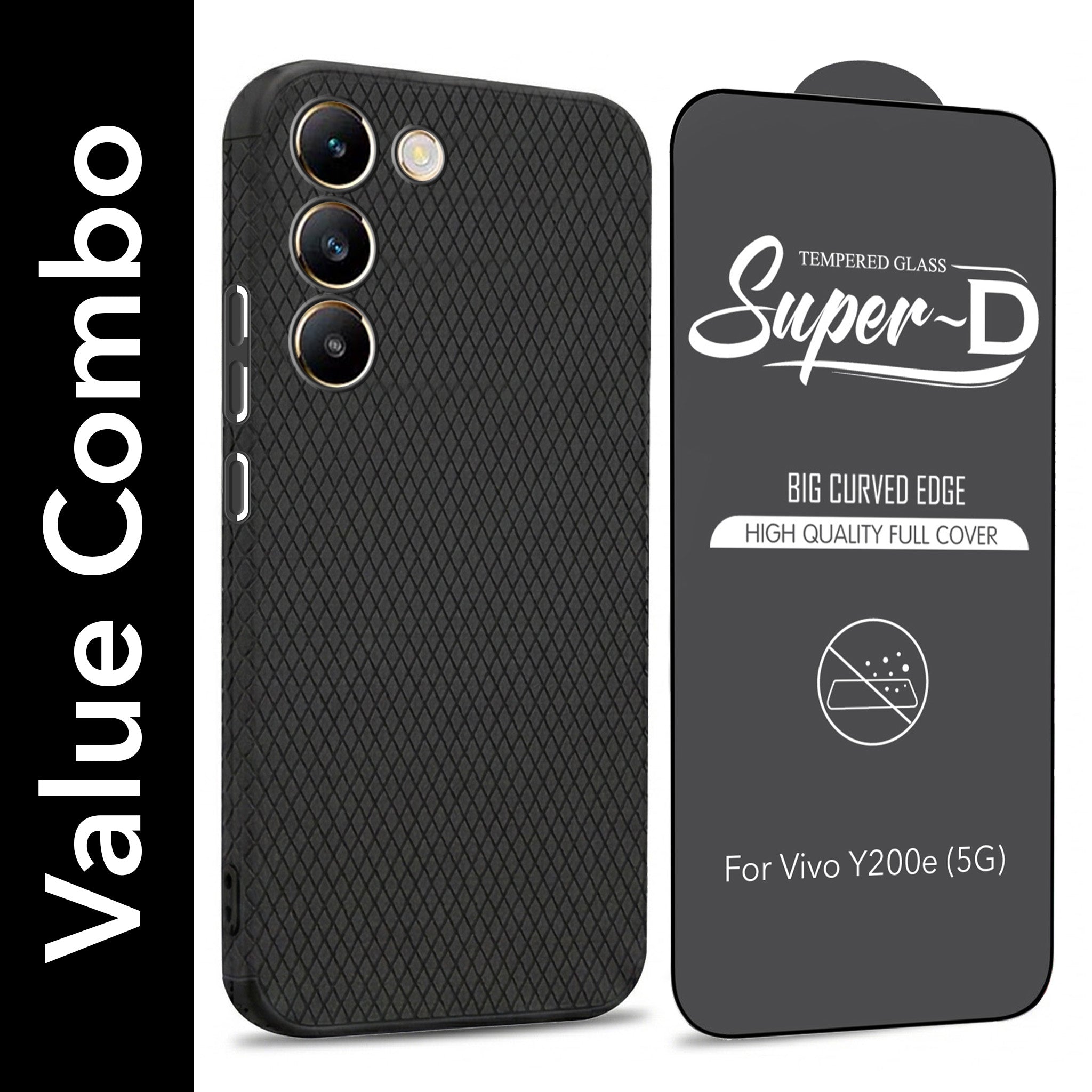 For Vivo Y200e Combo with Back Cover and 9H Tempered Glass (Liquid Silicone | Camera Protection | Oleophobic Coating Screen Glass)