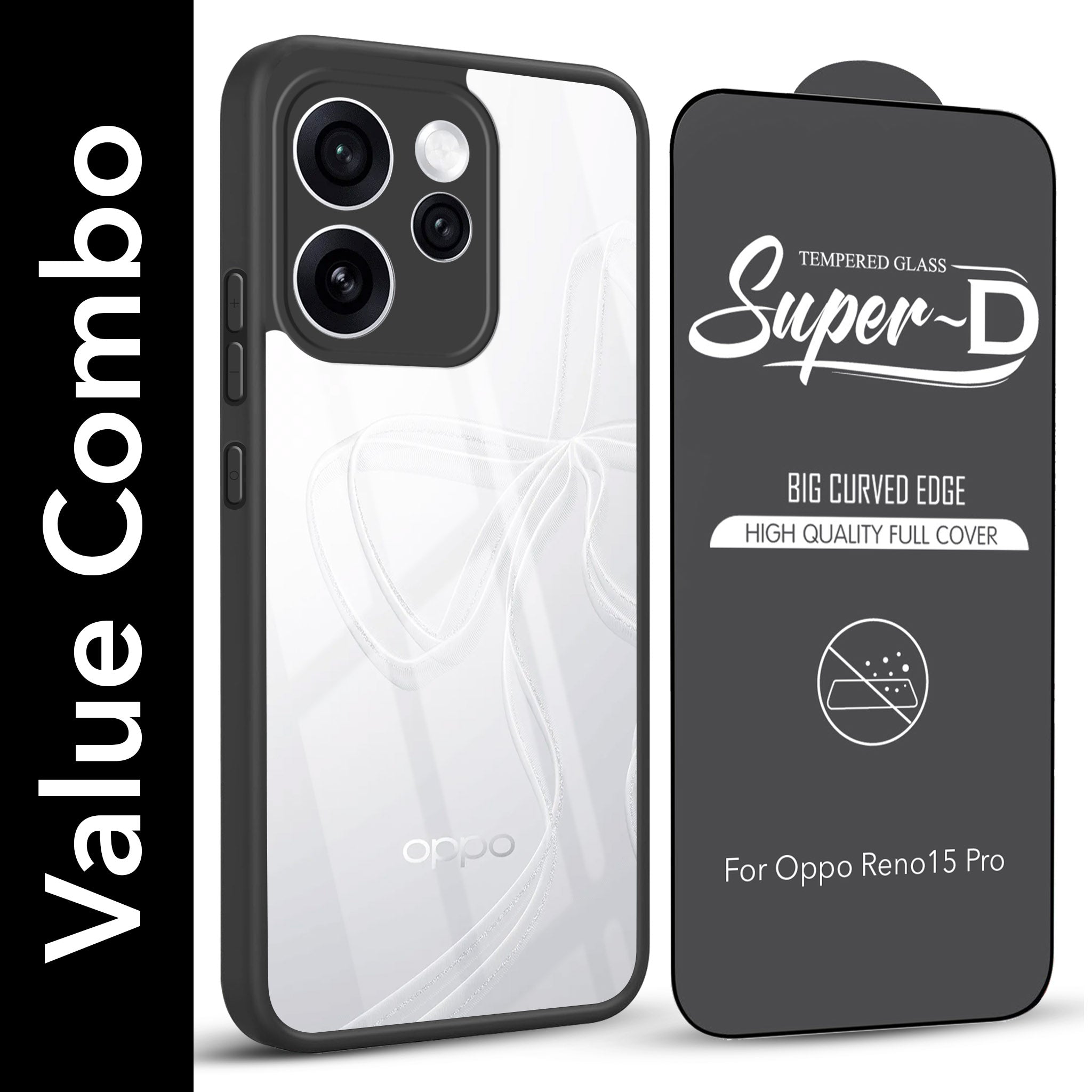 For Oppo Reno15 Pro 5G | Oppo Reno 15 Pro 5G Combo with Back Cover and 9H Tempered Glass (Lifetime Anti-Yellow | Crystal Clear Shockproof | Oleophobic Coating Screen Glass)