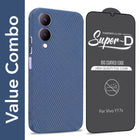 For Vivo Y17s Combo with Back Cover and 9H Tempered Glass (Liquid Silicone | Camera Protection | Oleophobic Coating Screen Glass)