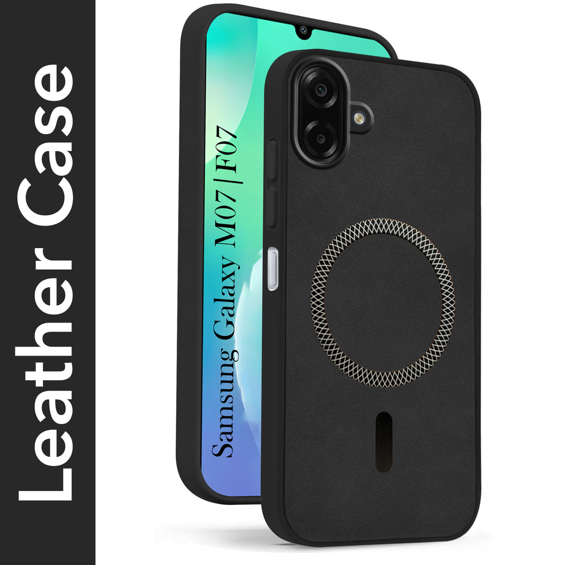 For Samsung Galaxy M07 | Samsung Galaxy F07 Back Cover Case Leather Finish (MagSafe Compatible Wireless Charging | Soft Touch | Camera Bump Protection)