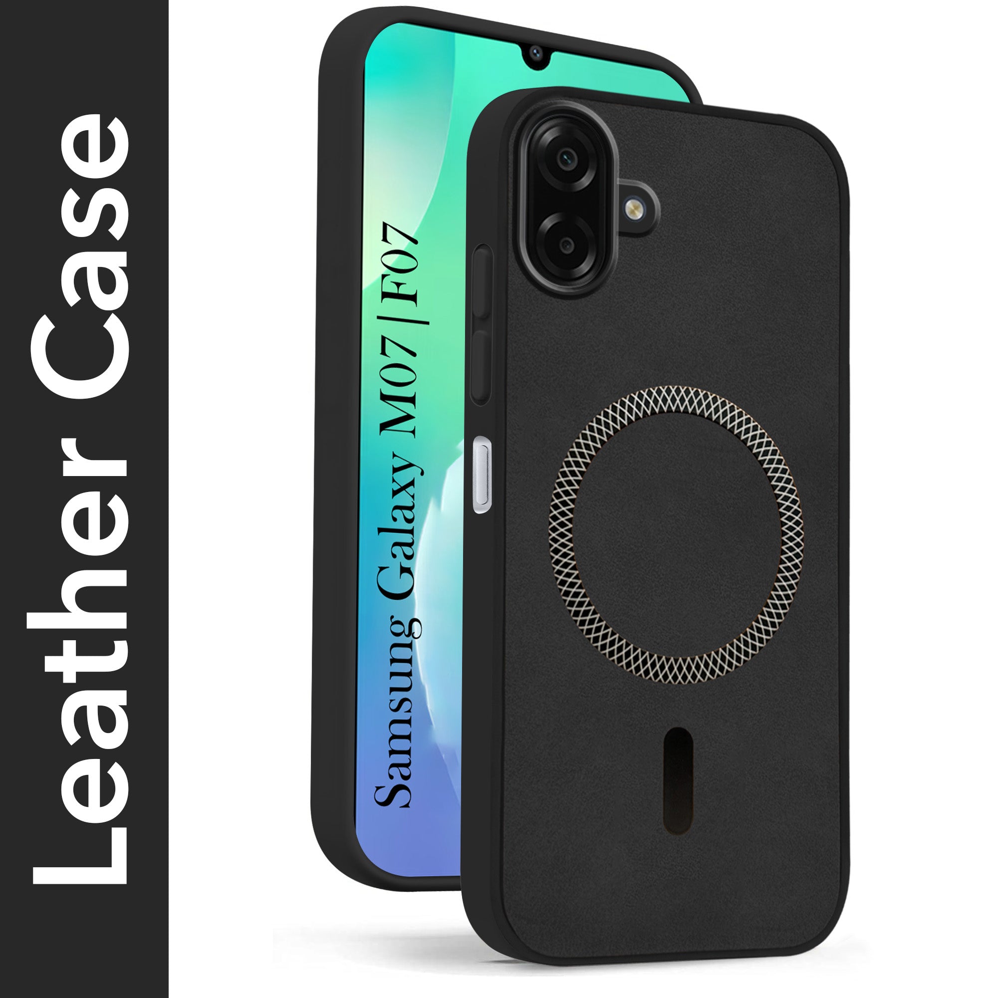 For Samsung Galaxy M07 | Samsung Galaxy F07 Back Cover Case Leather Finish (MagSafe Compatible Wireless Charging | Soft Touch | Camera Bump Protection)