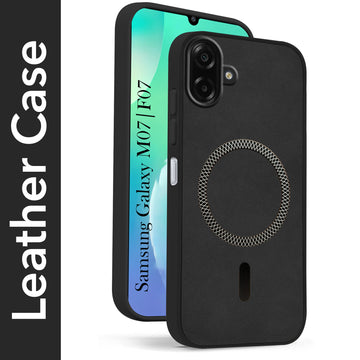 For Samsung Galaxy M07 | Samsung Galaxy F07 Back Cover Case Leather Finish (MagSafe Compatible Wireless Charging | Soft Touch | Camera Bump Protection)