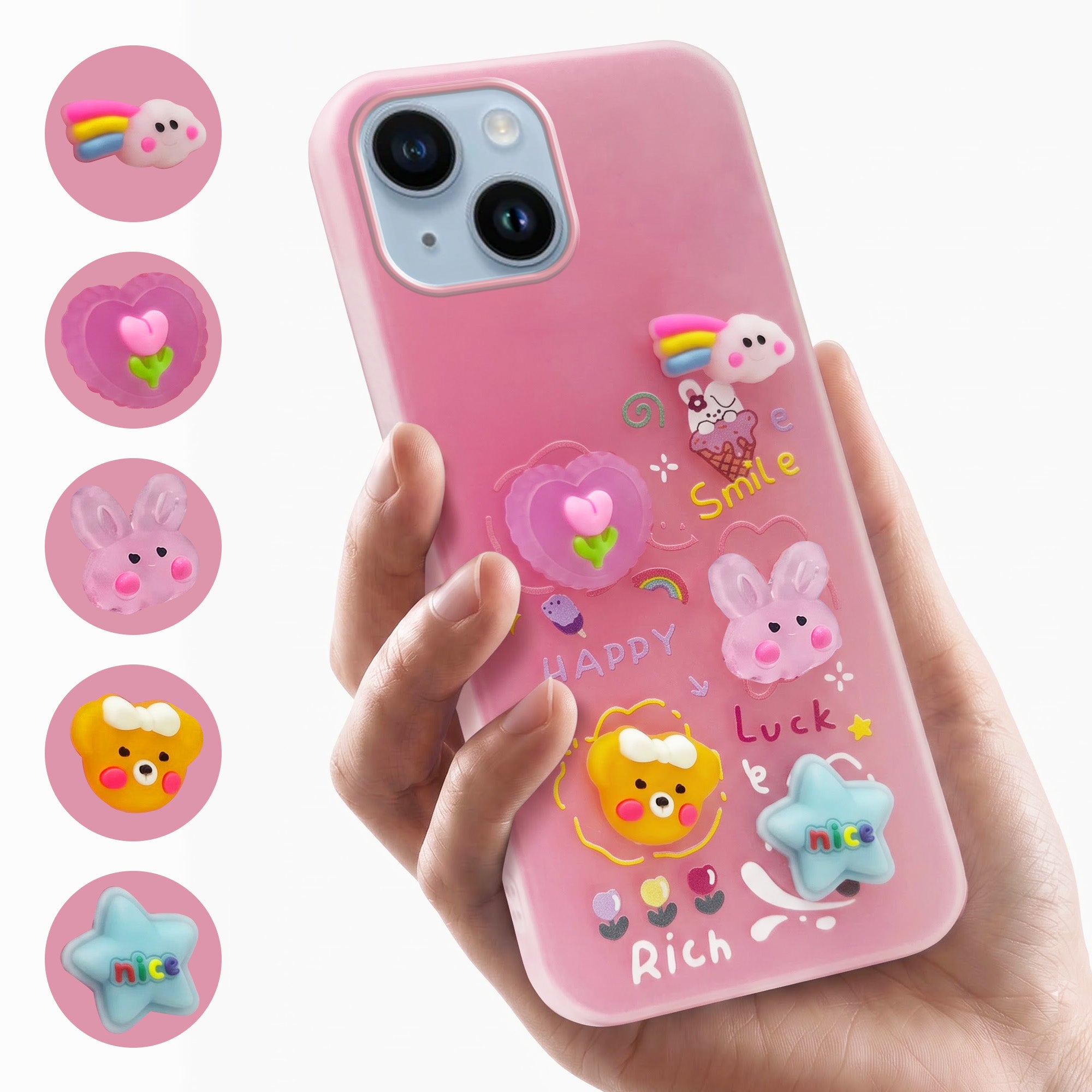 For Apple iPhone 14 Back Cover Case (Cute 3D cartoon charms design | Slim Aesthetic Case for Girls | Camera Protection | Hard Unbreakable)