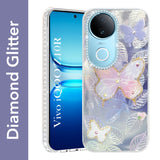 For Vivo iQOO Z10R Back Cover Case (Luxury Floral Glitter Cute Butterfly | Diamond Studded Camera Bump | Girls & Women Design)