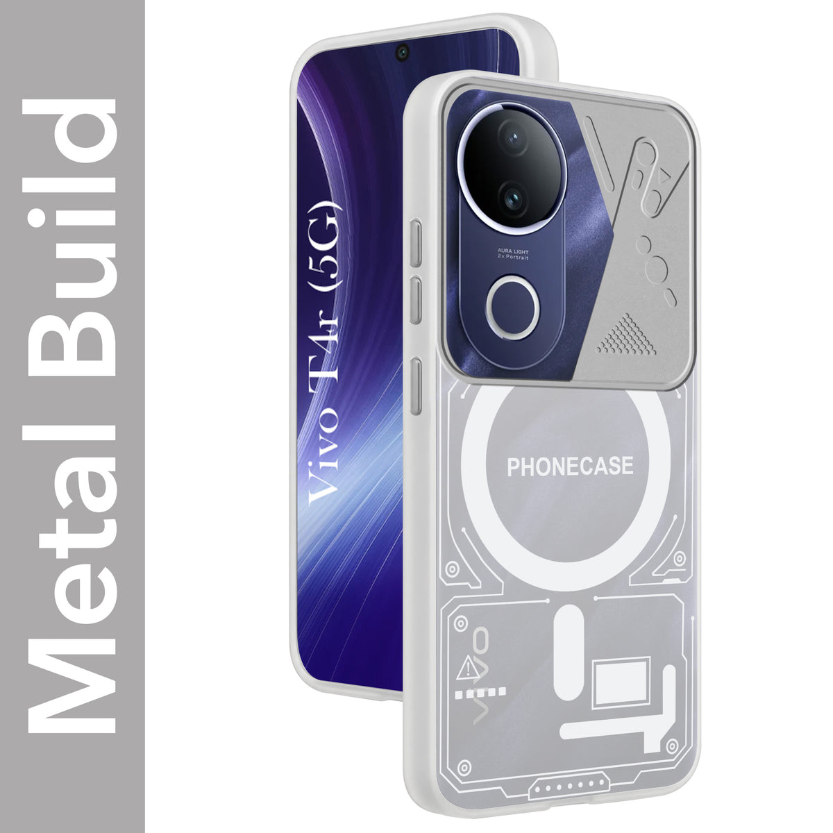 For Vivo T4R Metallic Back Cover Case (Metallic Camera Protection & Buttons | Translucent Milky Shade | Hard Polycarbonate)
