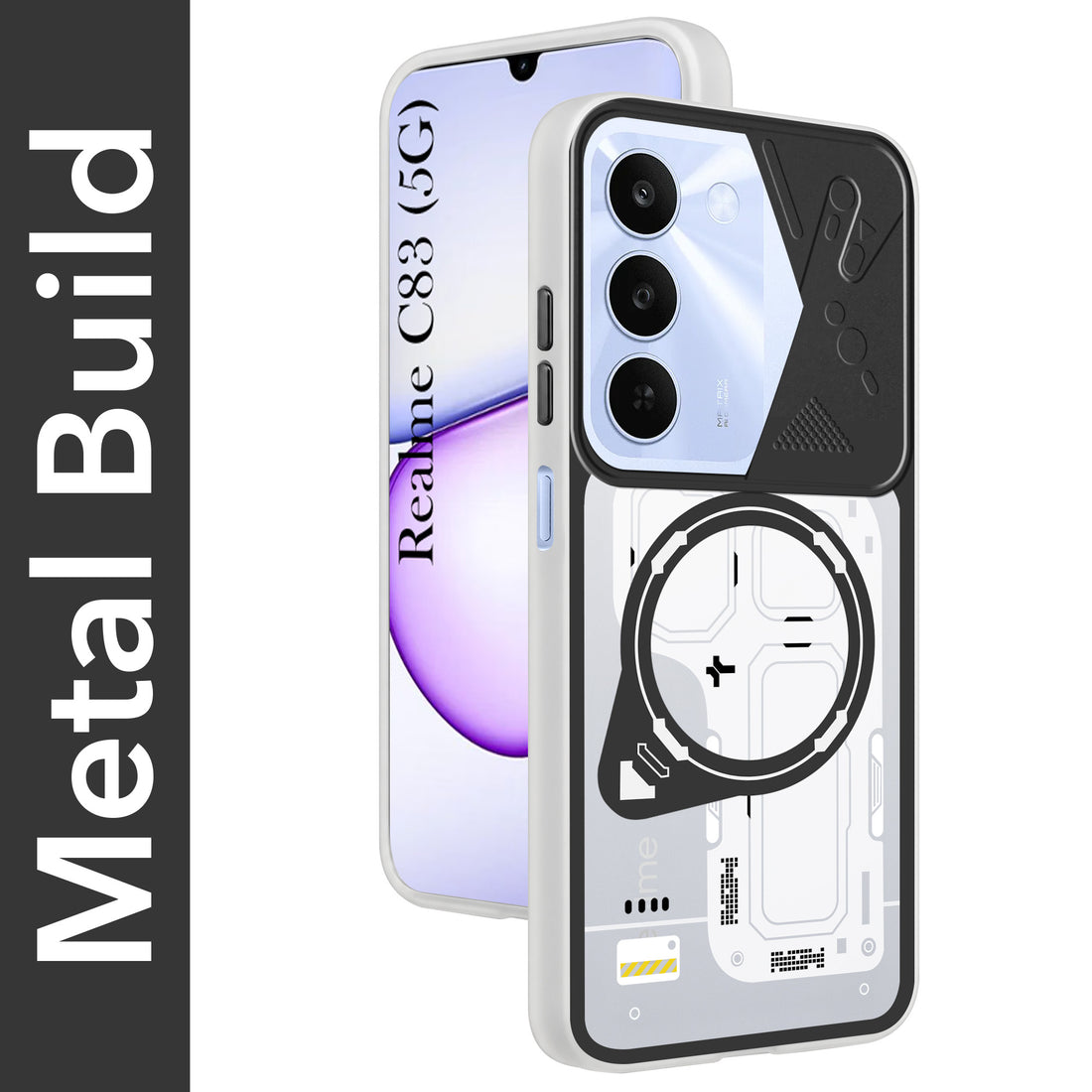 For Realme C83 5G Metallic Back Cover Case (Metallic Camera Protection & Buttons | Translucent Milky Shade | Hard Polycarbonate)