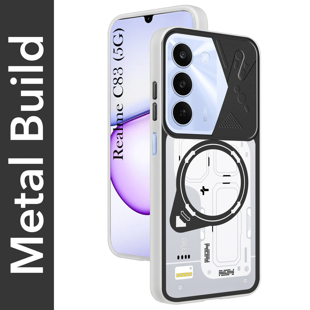 For Realme C83 5G Metallic Back Cover Case (Metallic Camera Protection & Buttons | Translucent Milky Shade | Hard Polycarbonate)