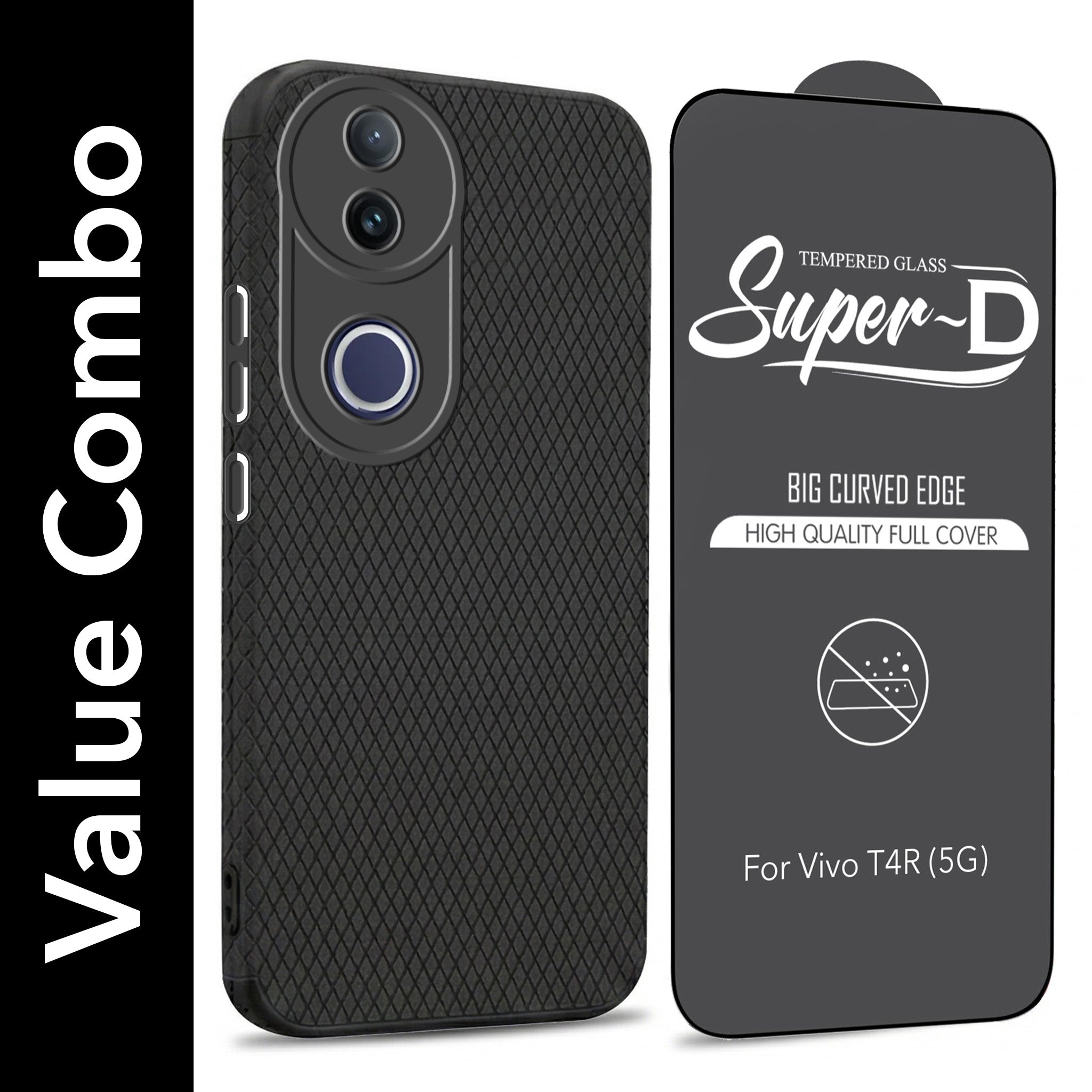 For Vivo T4R Combo with Back Cover and 9H Tempered Glass (Liquid Silicone | Camera Protection | Oleophobic Coating Screen Glass)