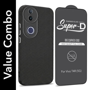 For Vivo T4R Combo with Back Cover and 9H Tempered Glass (Liquid Silicone | Camera Protection | Oleophobic Coating Screen Glass)