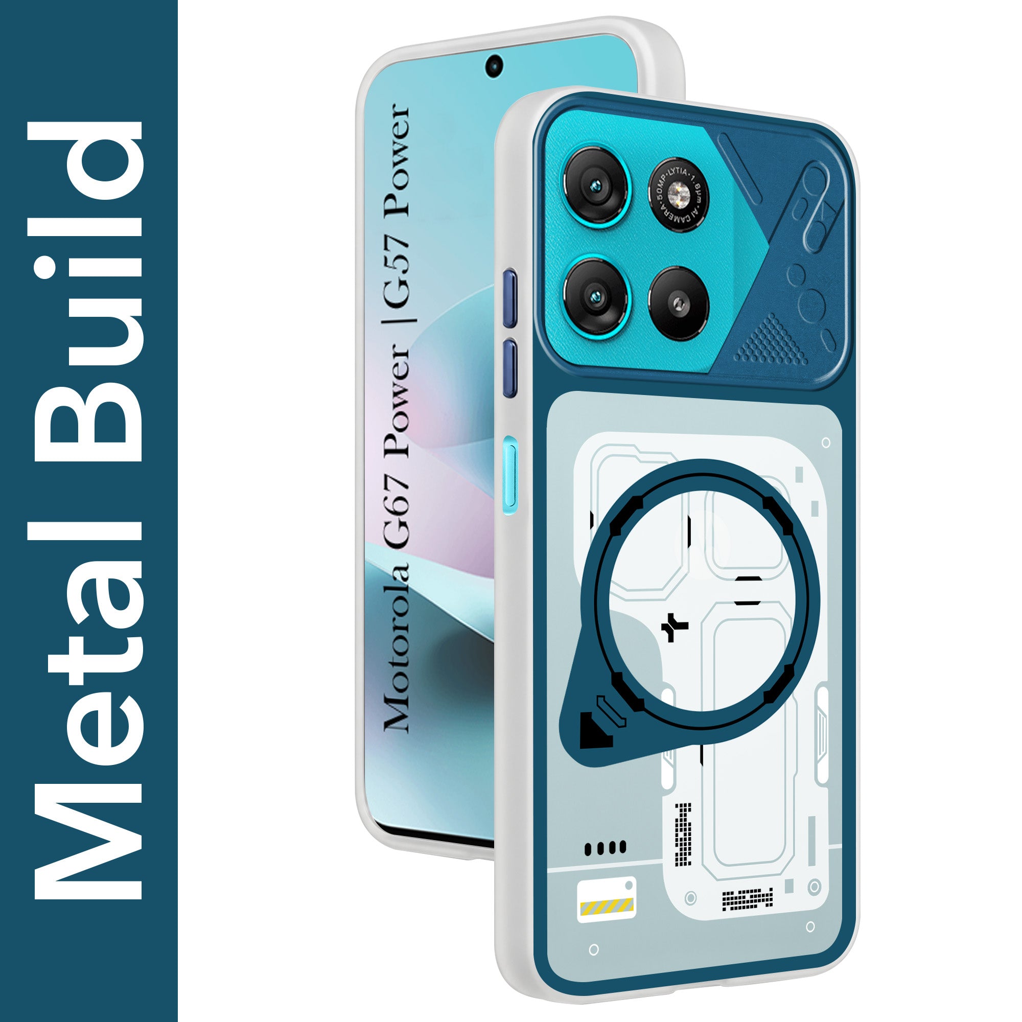 For Motorola Moto G67 Power | G57 Power Metallic Back Cover Case (Metallic Camera Protection & Buttons | Translucent Milky Shade | Hard Polycarbonate)
