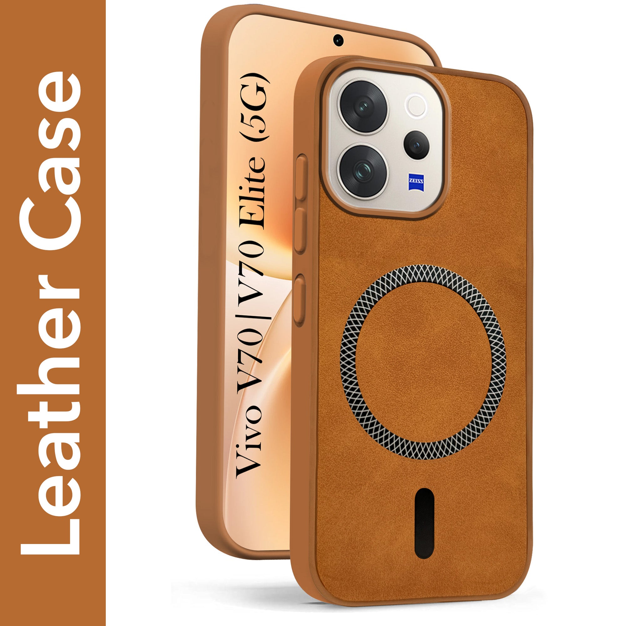 For Vivo V70 | Vivo V70 Elite 5G Back Cover Case Leather Finish (MagSafe Compatible Wireless Charging | Soft Touch | Camera Bump Protection)