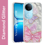 For Vivo iQOO Z10R Back Cover Case (Luxury Floral Glitter Cute Butterfly | Diamond Studded Camera Bump | Girls & Women Design)