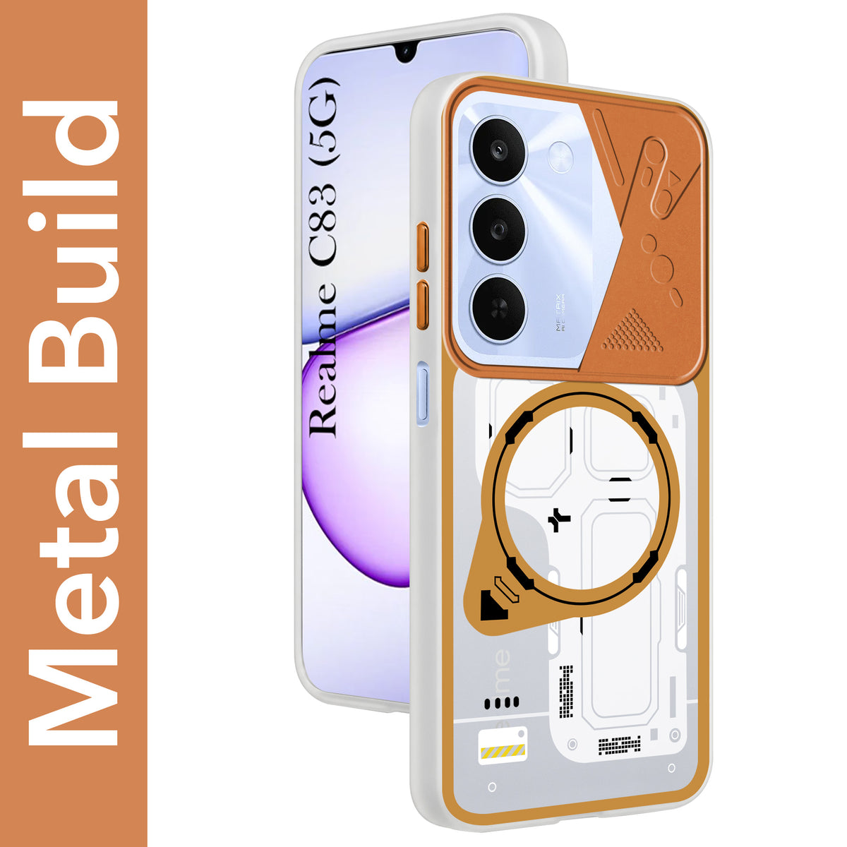 For Realme C83 5G Metallic Back Cover Case (Metallic Camera Protection & Buttons | Translucent Milky Shade | Hard Polycarbonate)