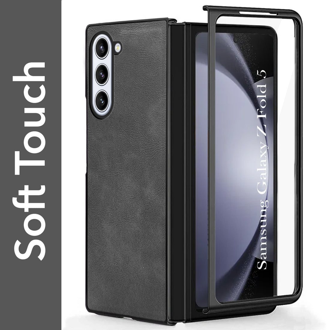 For Samsung Galaxy Z Fold 5 Back Case Cover Premium Genuine Leather (Integrated Front Screen Protector | Inside Microfiber Cloth)
