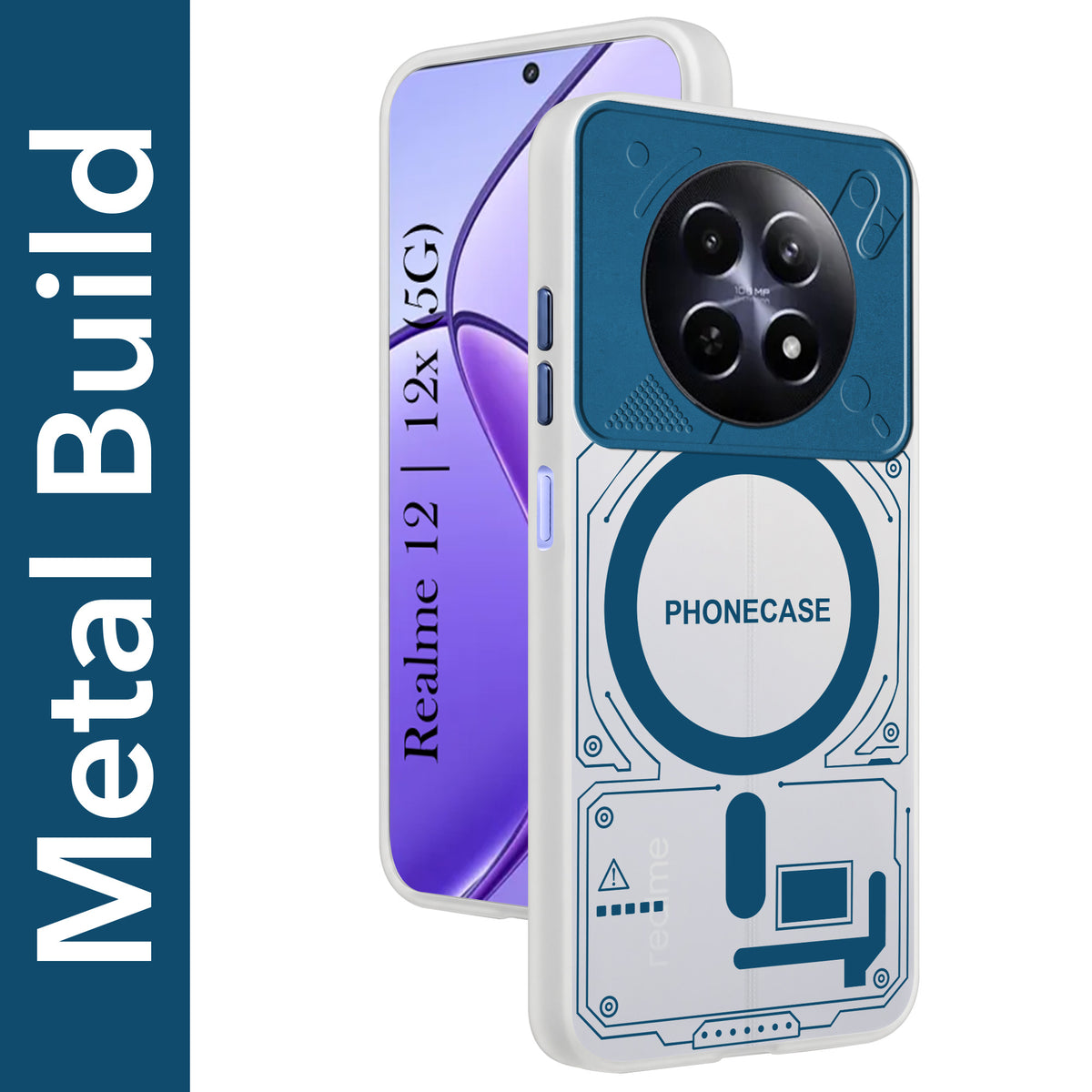 For Realme 12 | Realme 12X Metallic Back Cover Case (Metallic Camera Protection & Buttons | Translucent Milky Shade | Hard Polycarbonate)