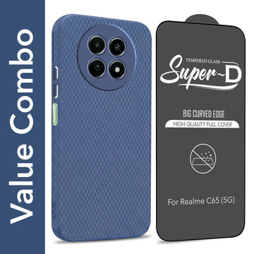 For Realme C65 5G Combo with Back Cover and 9H Tempered Glass (Liquid Silicone | Camera Protection | Oleophobic Coating Screen Glass)