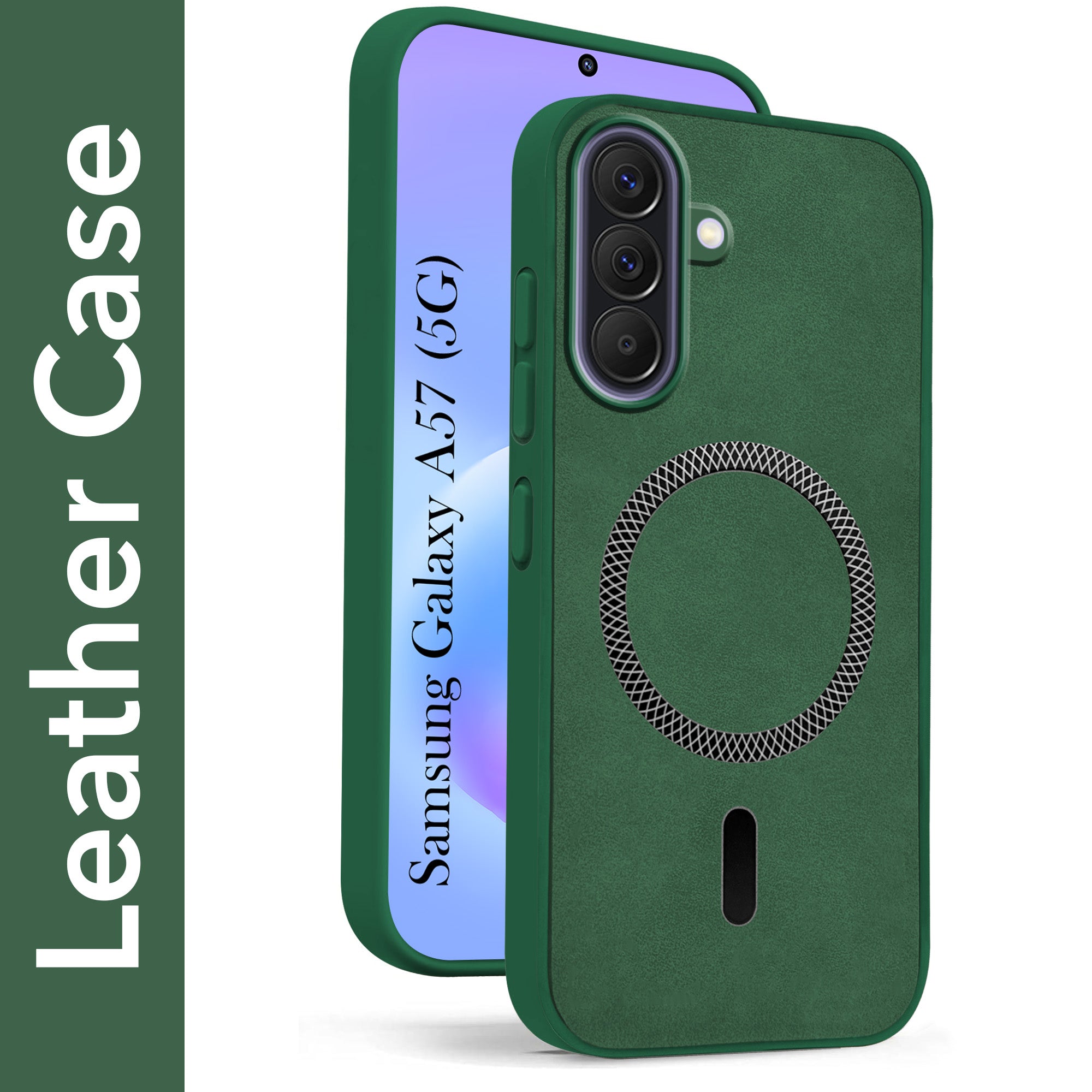 For Samsung Galaxy A57 5G Back Cover Case Leather Finish (MagSafe Compatible Wireless Charging | Soft Touch | Camera Bump Protection)