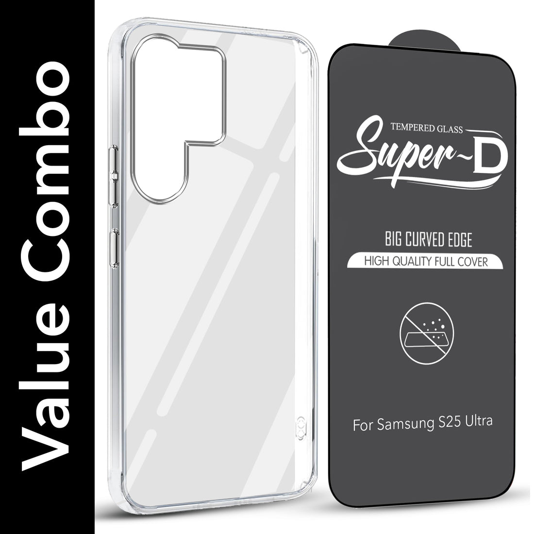 For Samsung Galaxy S25 Ultra Combo with Back Cover and 9H Tempered Glass (Lifetime Anti-Yellow | Sleek Hard Crystal | Oleophobic Coating Screen Glass)