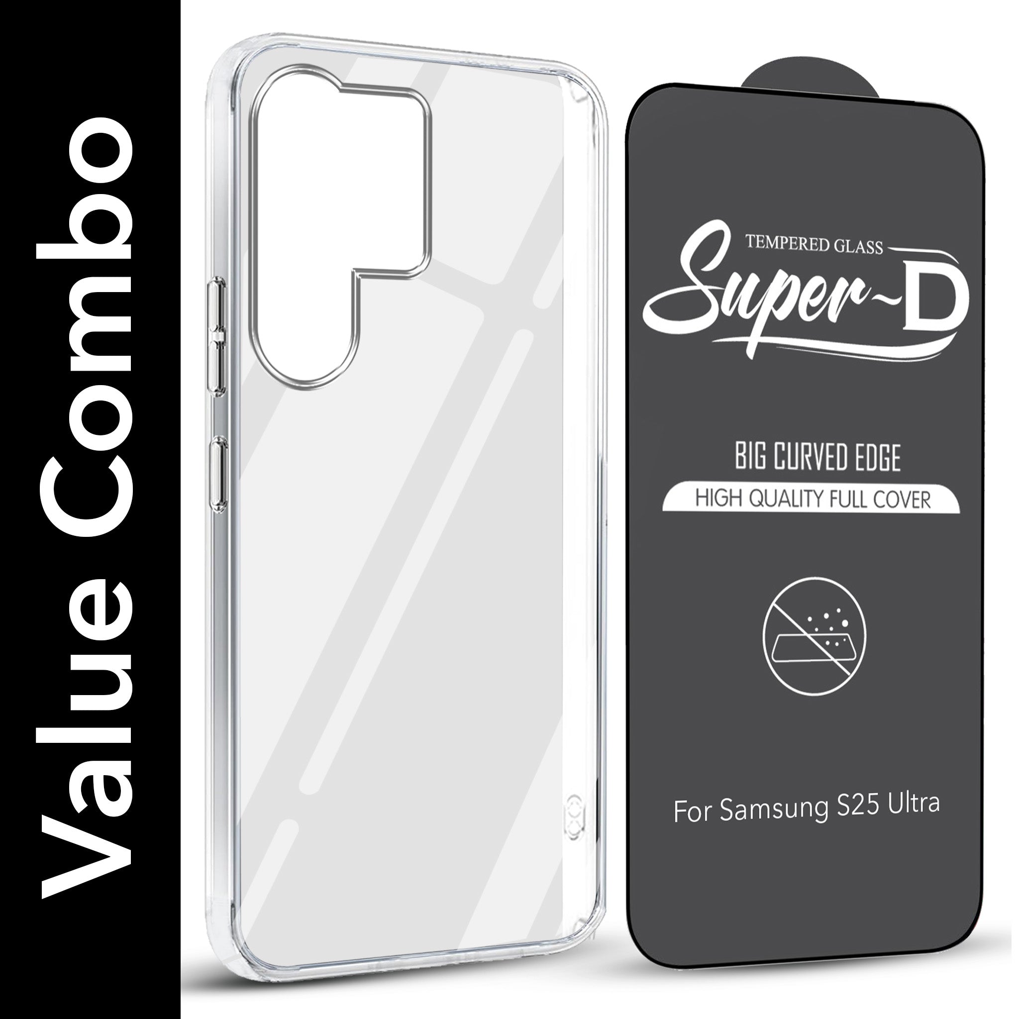 For Samsung Galaxy S25 Ultra Combo with Back Cover and 9H Tempered Glass (Lifetime Anti-Yellow | Sleek Hard Crystal | Oleophobic Coating Screen Glass)