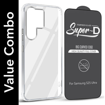 For Samsung Galaxy S25 Ultra Combo with Back Cover and 9H Tempered Glass (Lifetime Anti-Yellow | Sleek Hard Crystal | Oleophobic Coating Screen Glass)