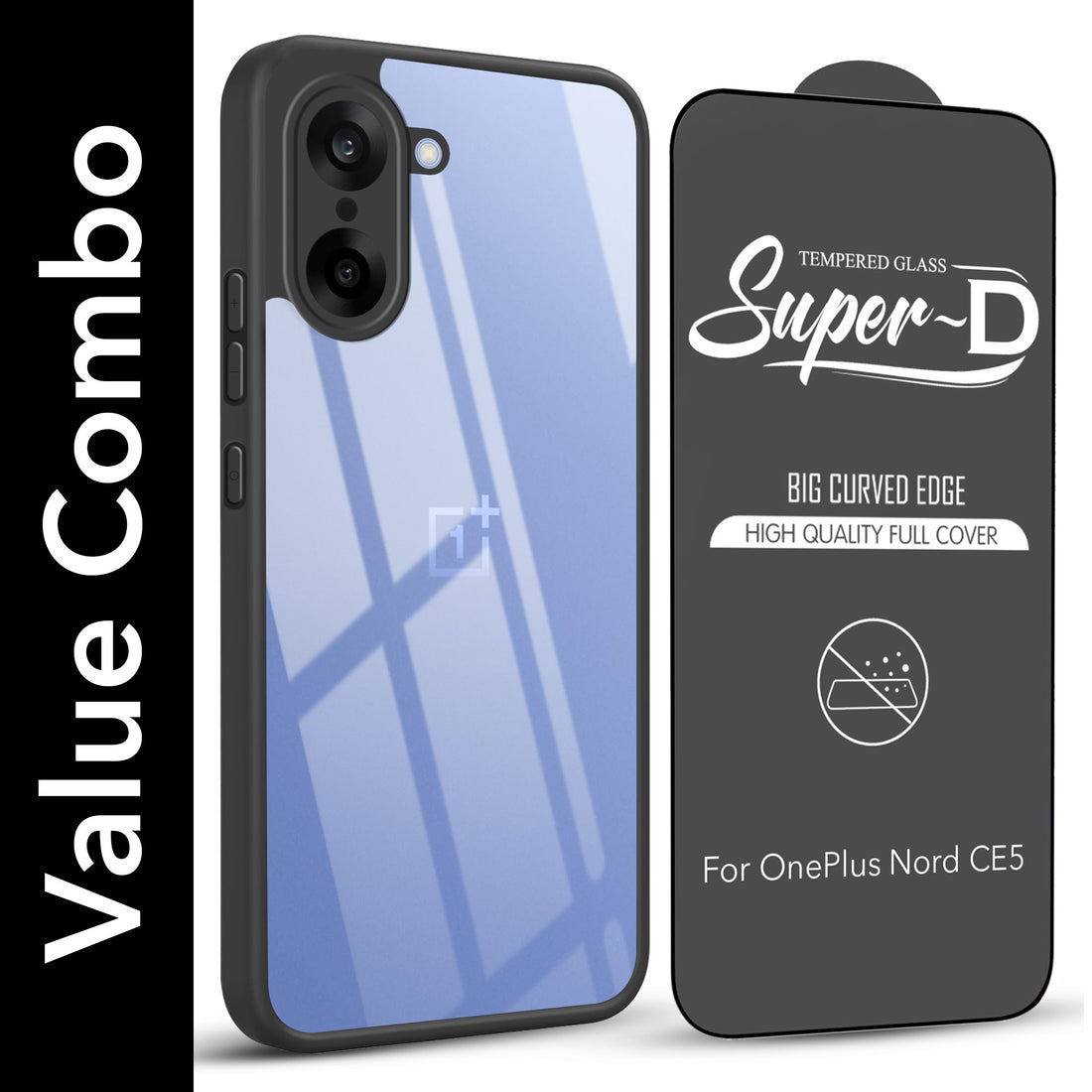 For Oneplus Nord CE 5 Combo with Back Cover and 9H Tempered Glass (Lifetime Anti-Yellow | Crystal Clear Shockproof | Oleophobic Coating Screen Glass)