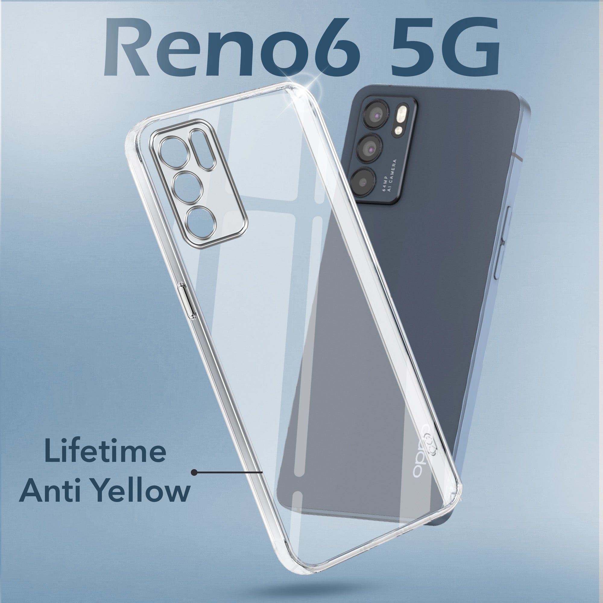 For Oppo Reno6 5G | Reno 6 5G Back Cover Case Lifetime Anti-Yellow Clear (Sleek Hard Crystal | Shockproof and Camera Protection)