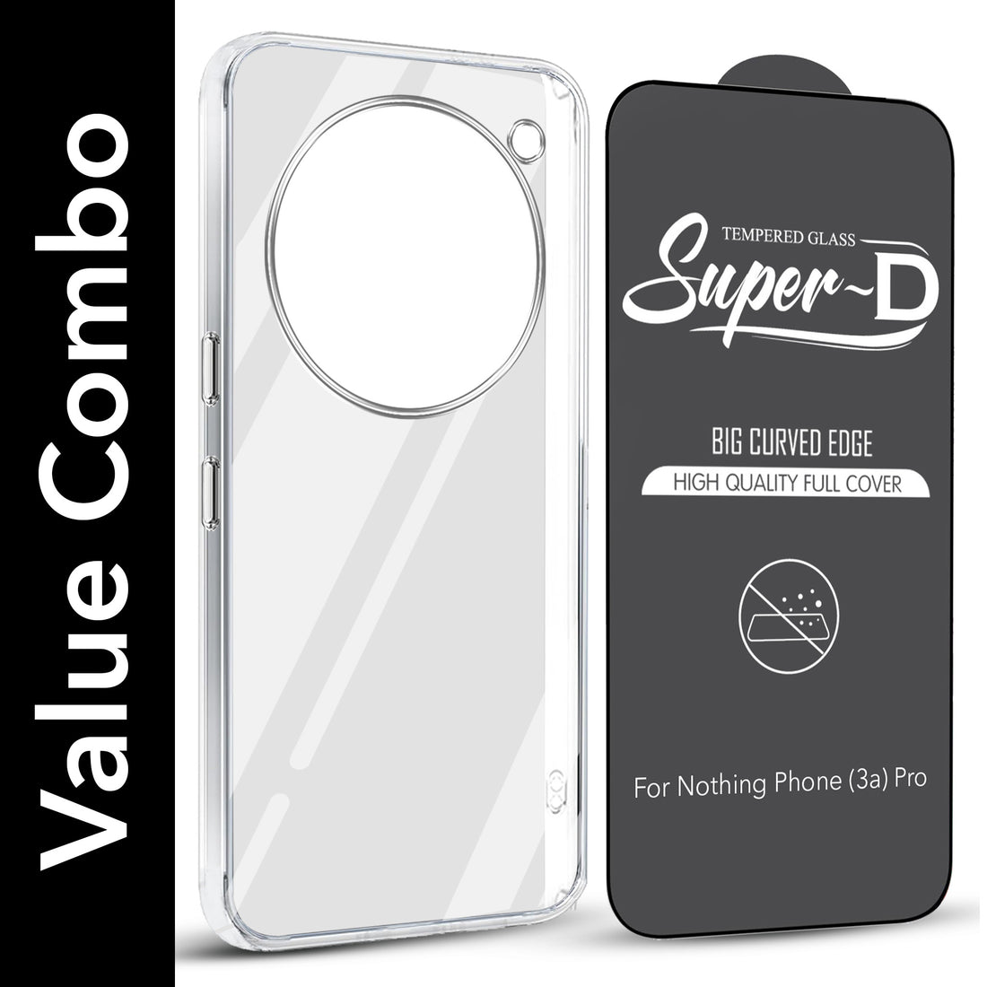 For Nothing Phone 3A Pro 5G Combo with Back Cover and 9H Tempered Glass (Lifetime Anti-Yellow | Sleek Hard Crystal | Oleophobic Coating Screen Glass)