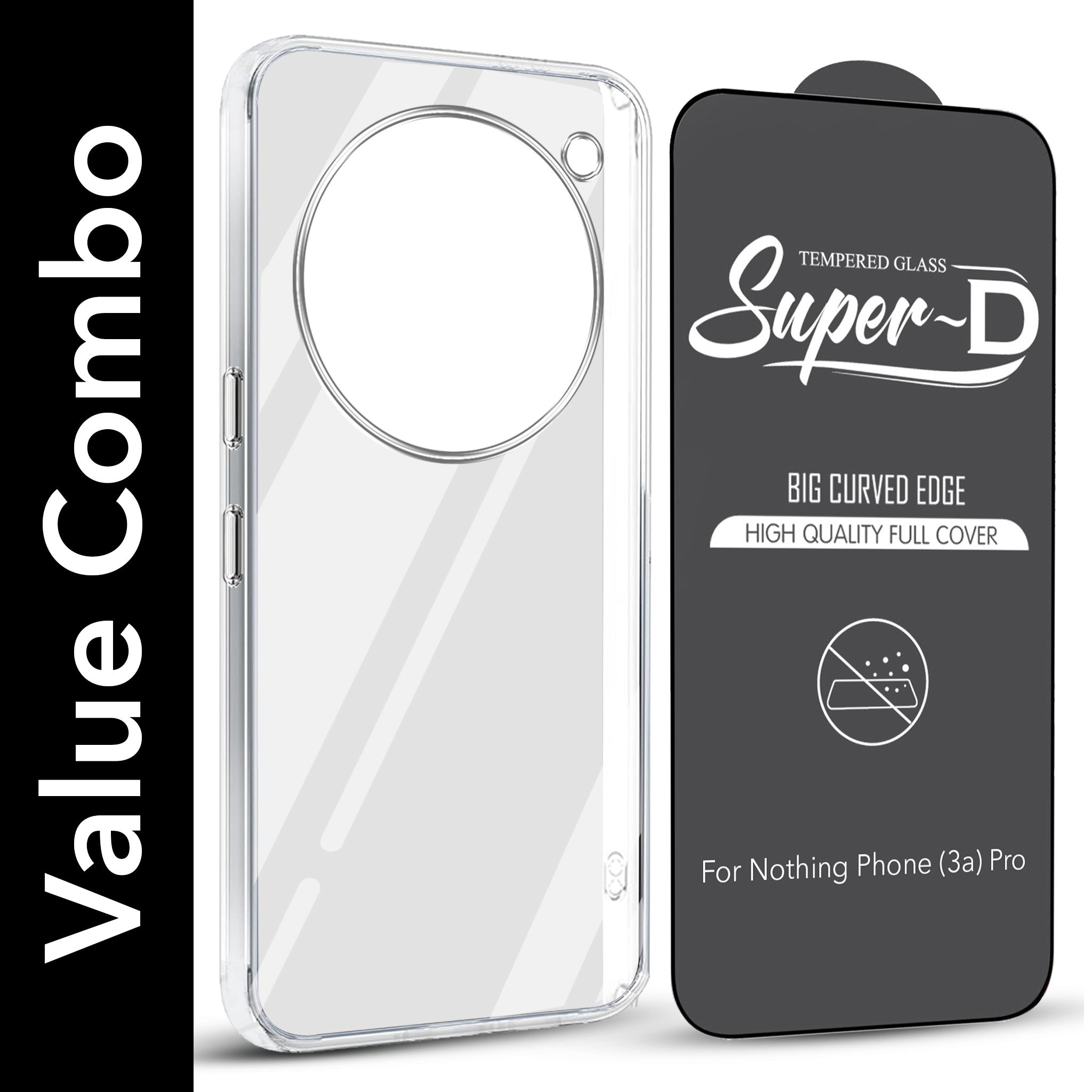 For Nothing Phone 3A Pro 5G Combo with Back Cover and 9H Tempered Glass (Lifetime Anti-Yellow | Sleek Hard Crystal | Oleophobic Coating Screen Glass)