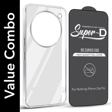 For Nothing Phone 3A Pro 5G Combo with Back Cover and 9H Tempered Glass (Lifetime Anti-Yellow | Sleek Hard Crystal | Oleophobic Coating Screen Glass)