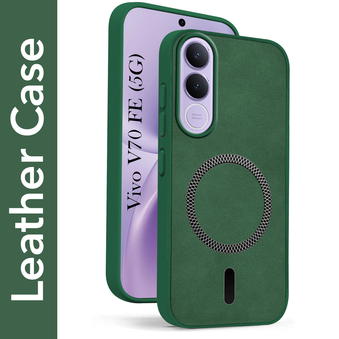 For Vivo V70 FE 5G Back Cover Case Leather Finish (MagSafe Compatible Wireless Charging | Soft Touch | Camera Bump Protection)