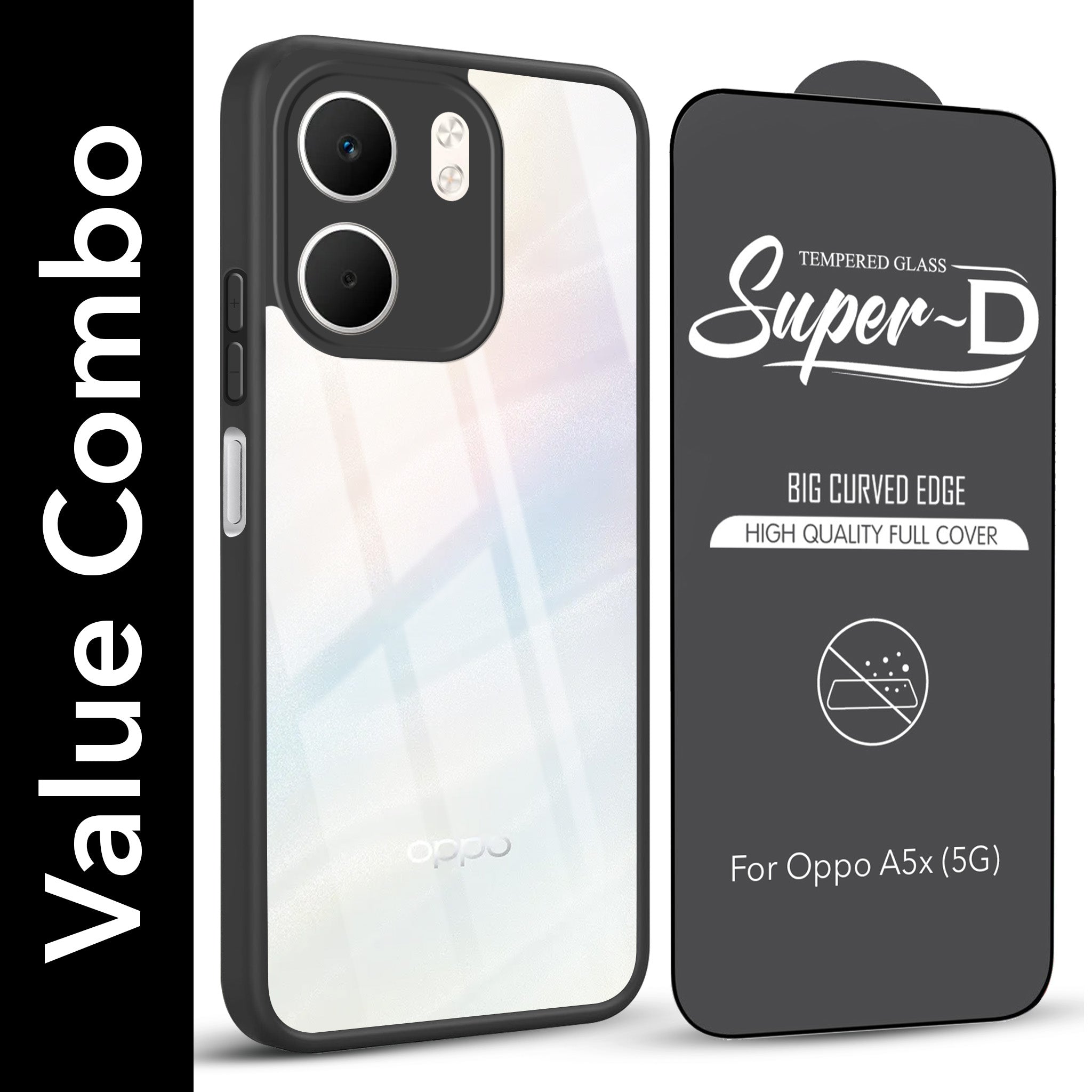 For Oppo A5X Combo with Back Cover and 9H Tempered Glass (Lifetime Anti-Yellow | Sleek Hard Crystal | Oleophobic Coating Screen Glass)