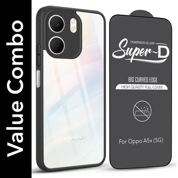 For Oppo A5X Combo with Back Cover and 9H Tempered Glass (Lifetime Anti-Yellow | Sleek Hard Crystal | Oleophobic Coating Screen Glass)