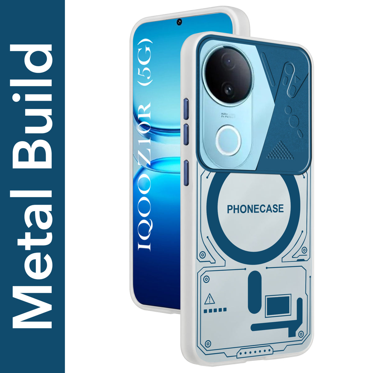 For Vivo iQOO Z10R Metallic Back Cover Case (Metallic Camera Protection & Buttons | Translucent Milky Shade | Hard Polycarbonate)