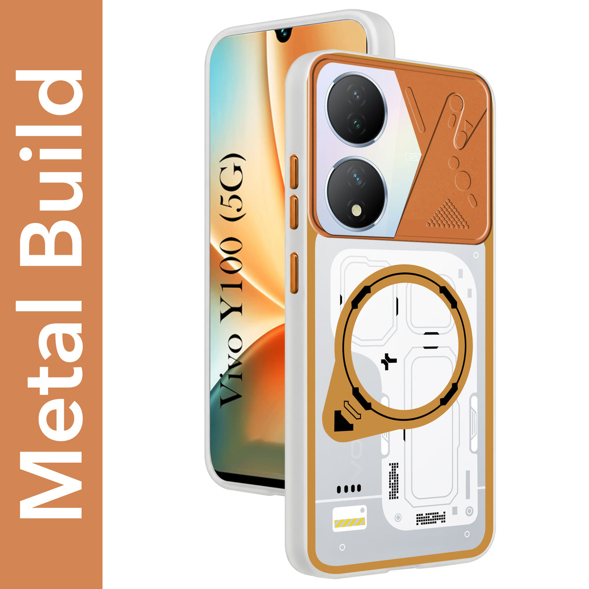 For Vivo Y100 5G Metallic Back Cover Case (Metallic Camera Protection & Buttons | Translucent Milky Shade | Hard Polycarbonate)